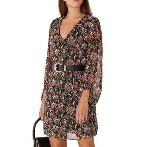 Louna Floral Printed Long Balloon Sleeve V-Neck Mini Shift Dress Sz XL
